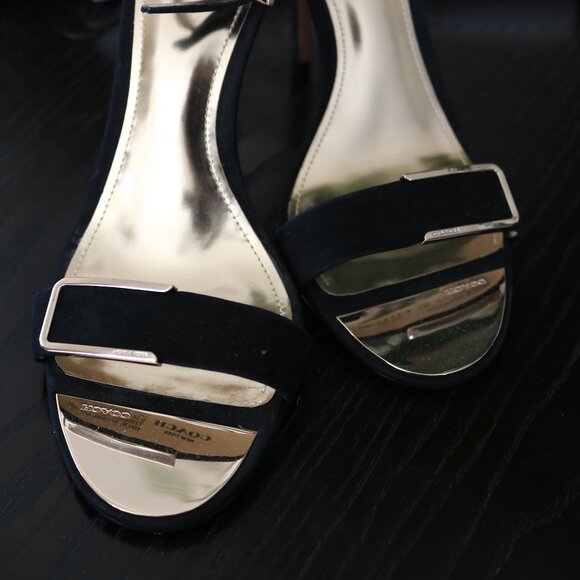 Coach Open-Toe Black Suede and Gold Heels (Size 8.5) - Picture 5 of 5